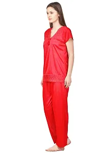 Silky Satin Top And Pyjama Set - Pink (Size - Free )-thumb2
