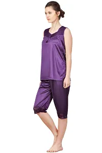 Silky Satin Top And Capri Set - Purple (Size - Free )-thumb2