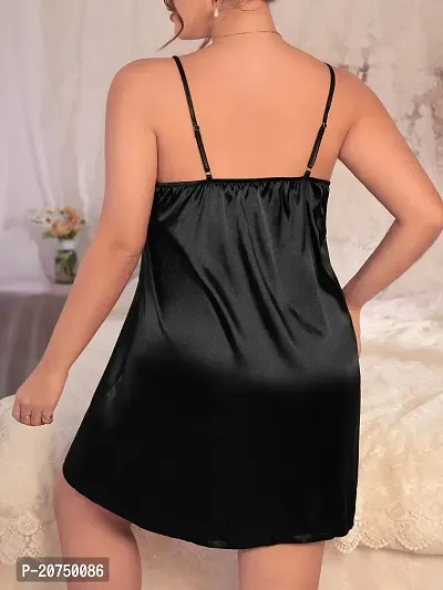 Poly Satin Black Solid Babydoll-thumb2