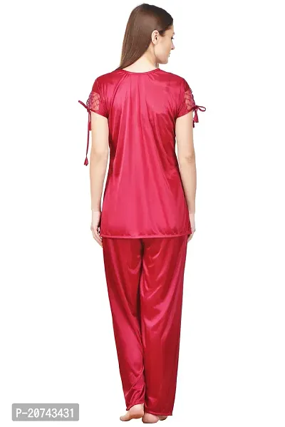 Silky Satin Top And Pyjama Set - Maroon (Size - Free )-thumb4