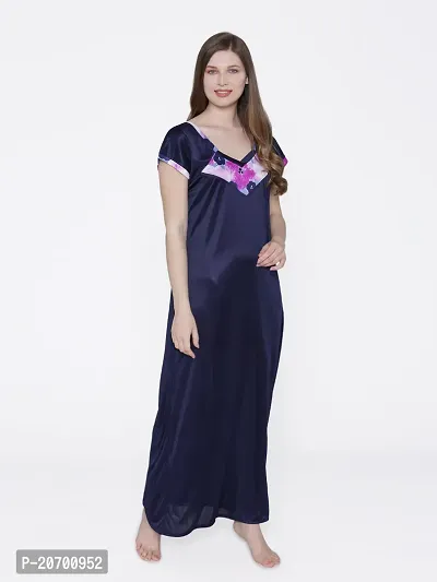 Floral Print Satin Nighty and Robe Set - Multicolor (Size - Free )-thumb4