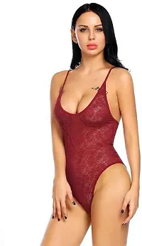 Solid Lace Babydoll Dress -Maroon (Size - Free )-thumb2