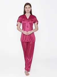 Silky Satin Top And Pyjama Set - Maroon (Size - Free )-thumb1