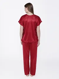 Silky Satin Top And Pyjama Set - Maroon (Size - Free )-thumb4