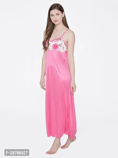 Floral Print Satin Nighty and Robe Set - Pink (Size - Free )-thumb4