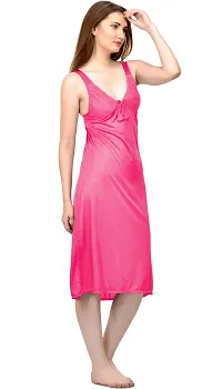 Solid Satin Lace Long Babydoll Dress - (Size -Free)-thumb1