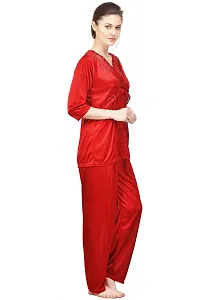 Silky Satin Top And Pyjama Set - Maroon (Size - Free )-thumb1