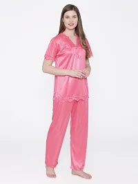 Silky Satin Top And Pyjama Set - Pink (Size - Free )-thumb2