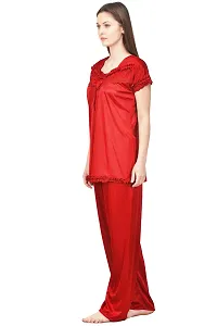 Silky Satin Top And Pyjama Set - Maroon (Size - Free )-thumb2