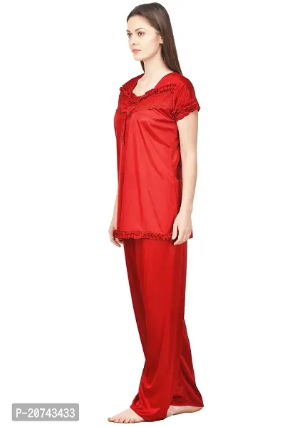 Silky Satin Top And Pyjama Set - Maroon (Size - Free )-thumb3