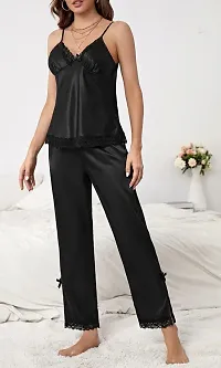 Satin Lace Black Solid Nightsuit-thumb3