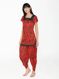 Tiger Print Satin Short Sleeve Top and Long Leg Dhoti Set - Red (Size - Free )-thumb1