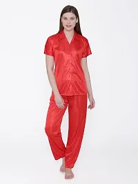 Silky Satin Top And Pyjama Set - Red (Size - Free )-thumb1