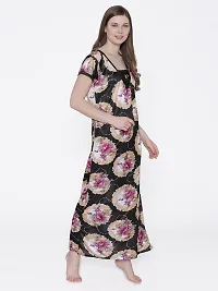 Floral Print Satin Nighty and Robe Set - Multicolor (Size - Free )-thumb3