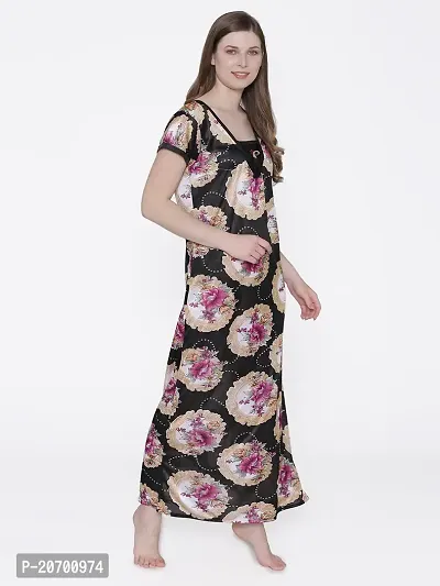 Floral Print Satin Nighty and Robe Set - Multicolor (Size - Free )-thumb4