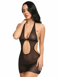 Solid Net Babydoll Dress -Black (Size - Free )-thumb3