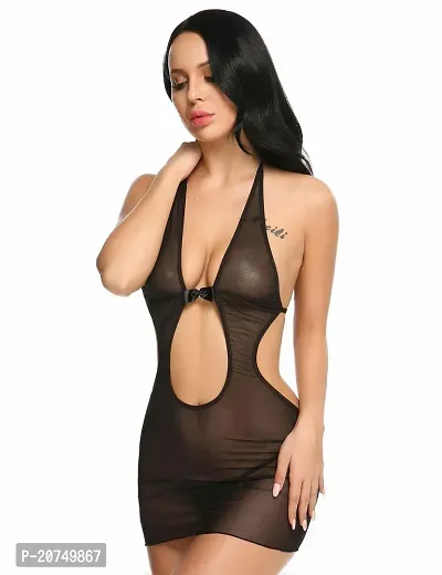 Solid Net Babydoll Dress -Black (Size - Free )-thumb4