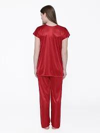 Silky Satin Top And Pyjama Set - Maroon (Size - Free )-thumb4