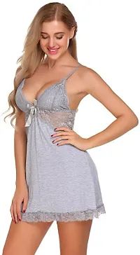 Solid Hoseiry Babydoll Dress -Grey (Size - Free )-thumb2