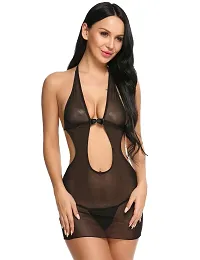 Solid Net Babydoll Dress -Black (Size - Free )-thumb1