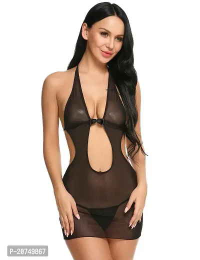 Solid Net Babydoll Dress -Black (Size - Free )-thumb2