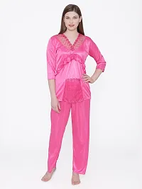 Silky Satin Top And Pyjama Set - PinK (Size - Free )-thumb1