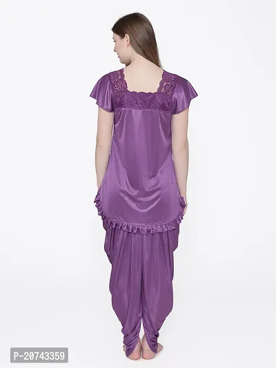 Silky Satin Top And Pyjama Set - Purple (Size - Free )-thumb5