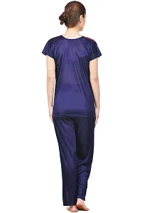 Silky Satin Top And Pyjama Set - Navy Blue (Size - Free )-thumb3