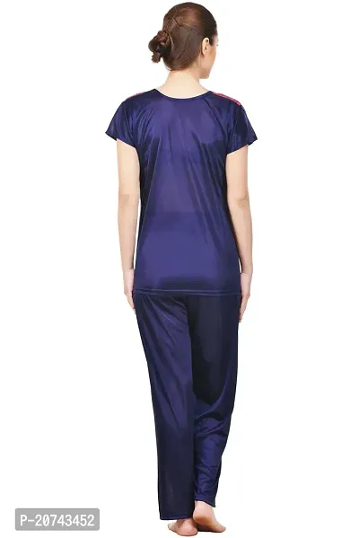 Silky Satin Top And Pyjama Set - Navy Blue (Size - Free )-thumb4