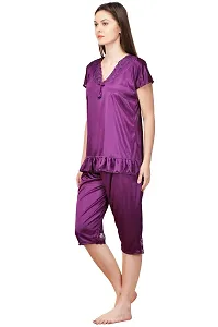 Silky Satin Top And Capri Set - Purple (Size - Free )-thumb2