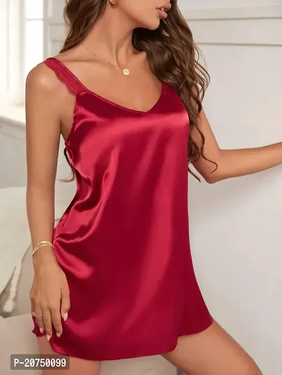 Poly Satin Red Solid Babydoll-thumb2