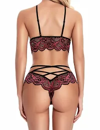 Scalloped Embroidery Multicolor Lace Trim Strappy Lingerie Set-thumb1