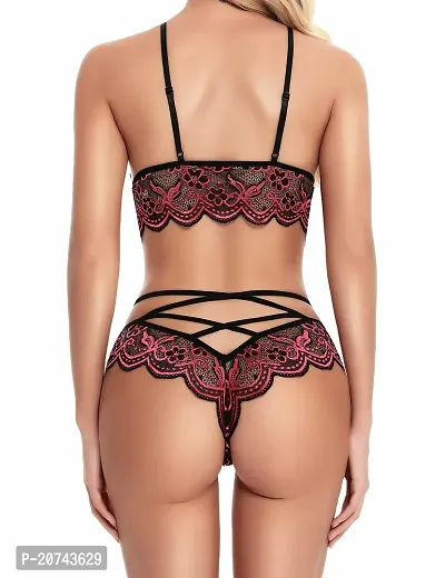 Scalloped Embroidery Multicolor Lace Trim Strappy Lingerie Set-thumb2