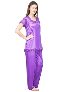 Silky Satin Top And Pyjama Set - Blue (Size - Free )-thumb1