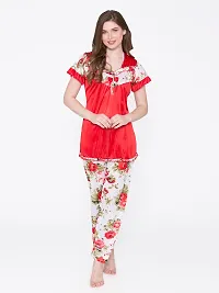 Floral Print Satin Top and Long Leg Pyjama Set - Red (Size - Free )-thumb2