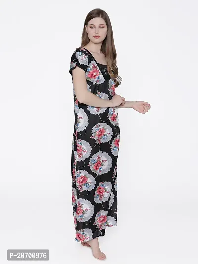 Floral Print Satin Nighty and Robe Set - Multicolor (Size - Free )-thumb3