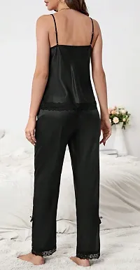 Satin Lace Black Solid Nightsuit-thumb2