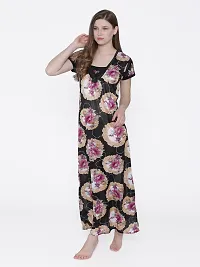 Floral Print Satin Nighty and Robe Set - Multicolor (Size - Free )-thumb2