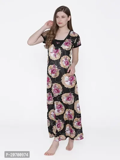 Floral Print Satin Nighty and Robe Set - Multicolor (Size - Free )-thumb3