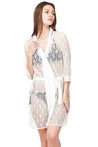 Solid Soft Net Babydoll Dress - White (Size - Free )-thumb1