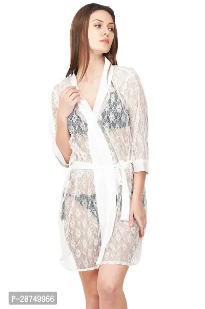 Solid Soft Net Babydoll Dress - White (Size - Free )-thumb2