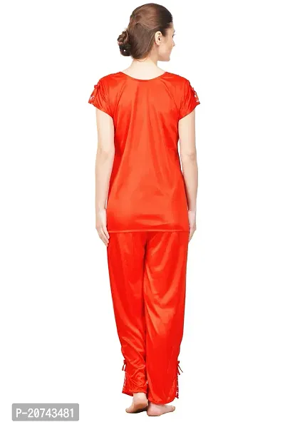 Silky Satin Top And Pyjama Set - Red (Size - Free )-thumb4