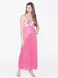 Floral Print Satin Nighty and Robe Set - Pink (Size - Free )-thumb2