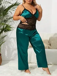 Satin Lace Multicolor Solid Nightsuit-thumb2