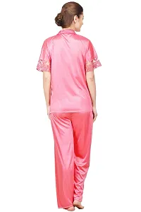 Silky Satin Top And Pyjama Set - Pink (Size - Free )-thumb3