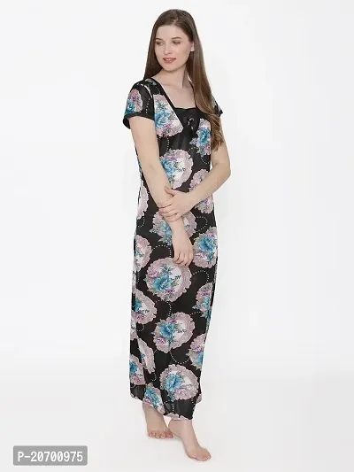 Floral Print Satin Nighty and Robe Set - Multicolor (Size - Free )-thumb3