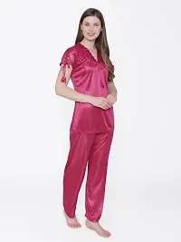 Silky Satin Top And Pyjama Set - Maroon (Size - Free )-thumb2