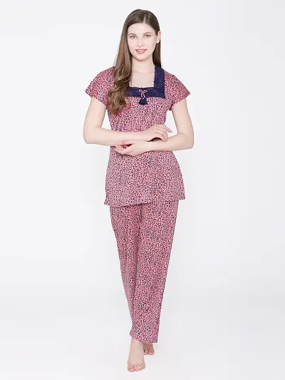 Leopard Print Top and Pyjama Set - (Size - Free )