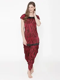 Tiger Print Satin Short Sleeve Top and Long Leg Dhoti Set - Maroon (Size - Free )-thumb4