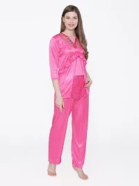 Silky Satin Top And Pyjama Set - PinK (Size - Free )-thumb2